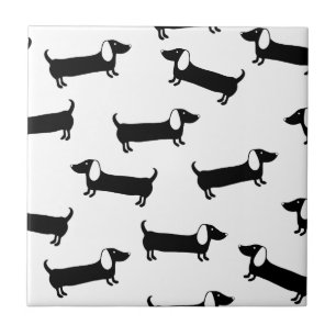 Azulejo De Cerámica Dachshunds en blanco y negro