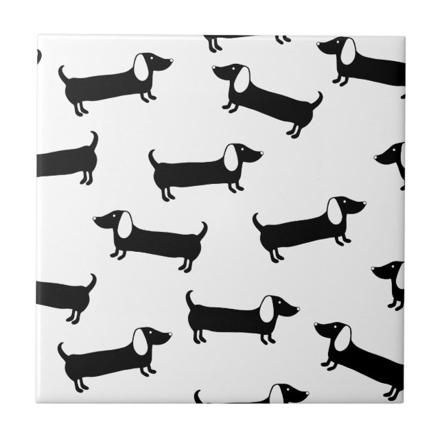 Azulejo De Cerámica Dachshunds en blanco y negro (Frente)