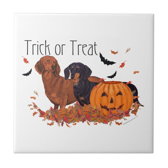 Azulejo De Cerámica Dachshunds Halloween (Frente)