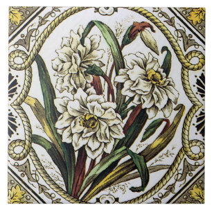 Azulejo De Cerámica Daffodil Vintage Floral Art Tile