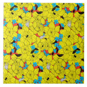 Azulejo De Cerámica Daffodils patrón floral de primavera