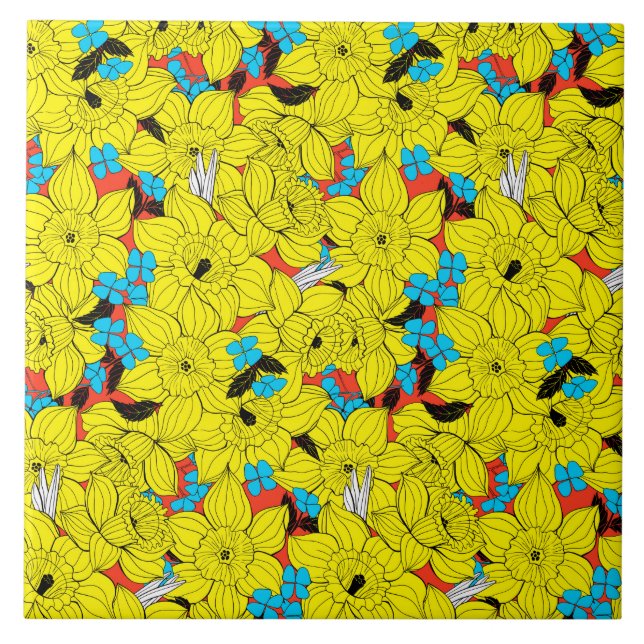 Azulejo De Cerámica Daffodils patrón floral de primavera (Frente)