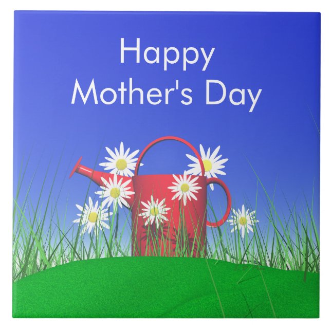 Azulejo De Cerámica Daisies de Día de la Madre y latas de agua (Frente)
