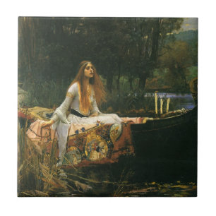 Azulejo De Cerámica Dama de Shalott en barca por John William Waterhou