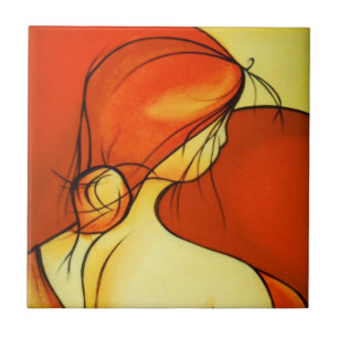 Azulejo De Cerámica Dama Descabellada En Naranja