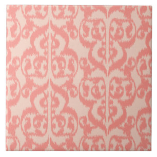 Azulejo De Cerámica Damasco árabe de Ikat - melocotón y rosa de coral
