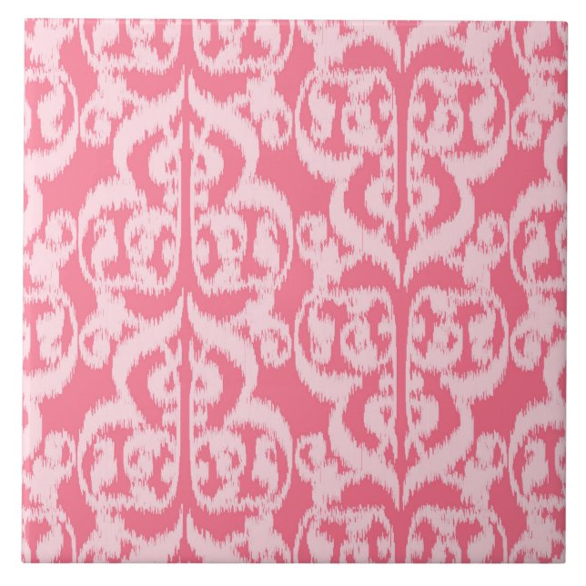Azulejo De Cerámica Damasco árabe de Ikat - tonos rosa coral (Frente)
