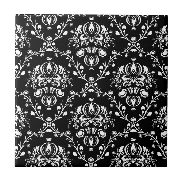 Azulejo De Cerámica Damasco blanco y negro (Frente)