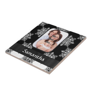 Azulejo De Cerámica Damasco blanco y negro