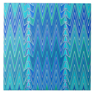 Azulejo De Cerámica Damasco de Chevron de etnia turquesa y azul