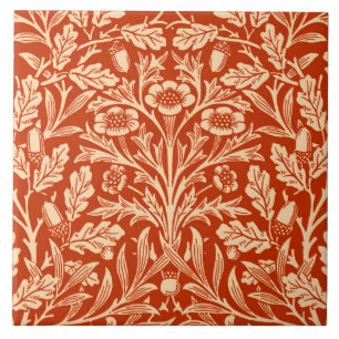 Azulejo De Cerámica Damasco floral de Art Nouveau, Naranja mandarín