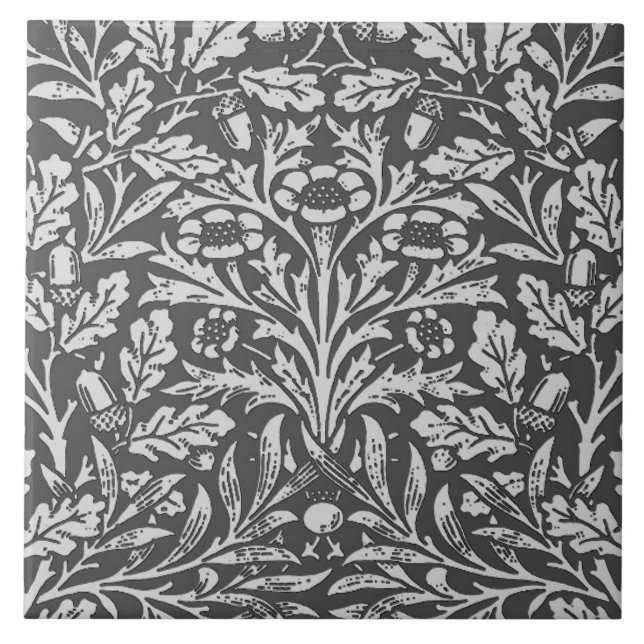 Azulejo De Cerámica Damasco floral de Nouveau del arte, gris (Frente)