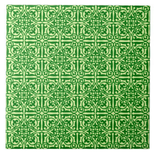 Azulejo De Cerámica Damasco medieval Fleur-de-lis, verde pino oscuro