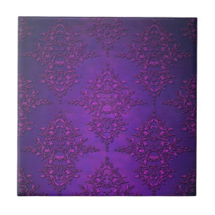 Azulejo De Cerámica Damasco Púrpura Vibrante Elegante