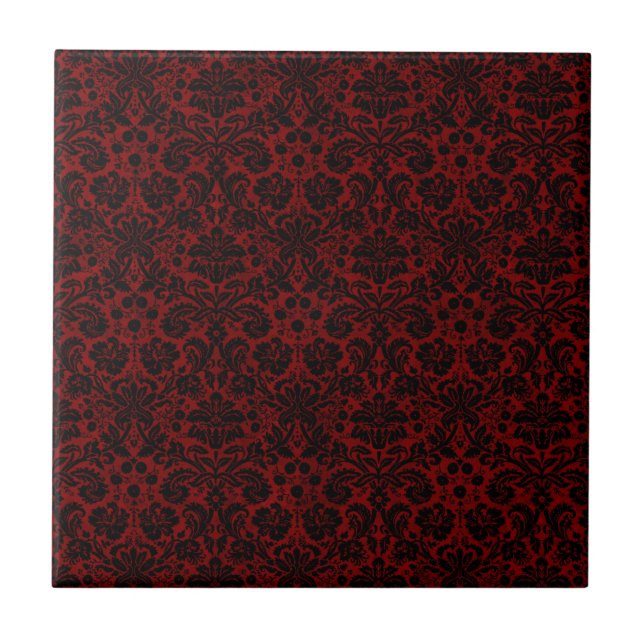 Azulejo De Cerámica Damask Maroon Black (Frente)