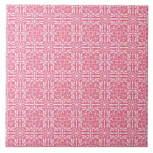 Azulejo De Cerámica Damask medieval Fleur-de-lis, rosa de coral y blan