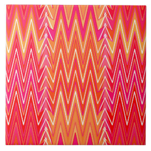 Azulejo De Cerámica Damero étnico damasco, naranja coral y rosa