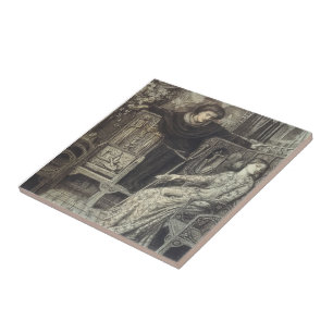 Azulejo De Cerámica Dante Gabriel Rossetti: Hamlet y Ofelia