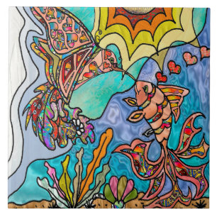 Azulejo de cerámica de arte de pez dorado colibrí