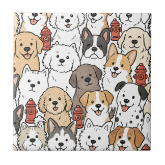 Azulejo de cerámica de cachorro de perro lindo y b