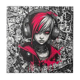 Azulejo de cerámica de chica anime emo Cyber Y2K c