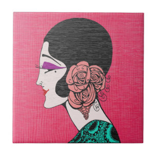 Azulejo de cerámica de chica flapper Art Déco con