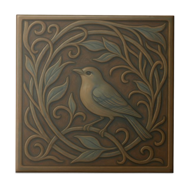 Azulejo de Cerámica de Colibrí de Bronce (Frente)