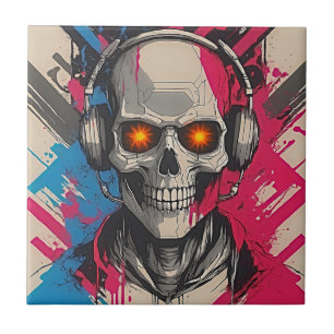 Azulejo de cerámica de cráneo de Cyberpunk con aur