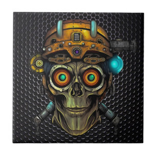 Azulejo de cerámica de cráneo de Cyborg Steampunk