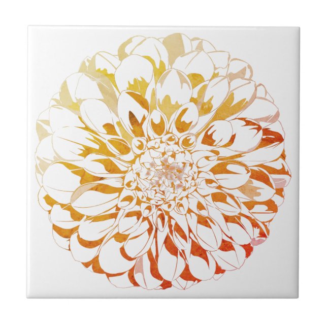 Azulejo de cerámica de flor de dalia - tonos oxida (Frente)