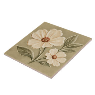 Azulejo de cerámica de flores silvestres de marfil