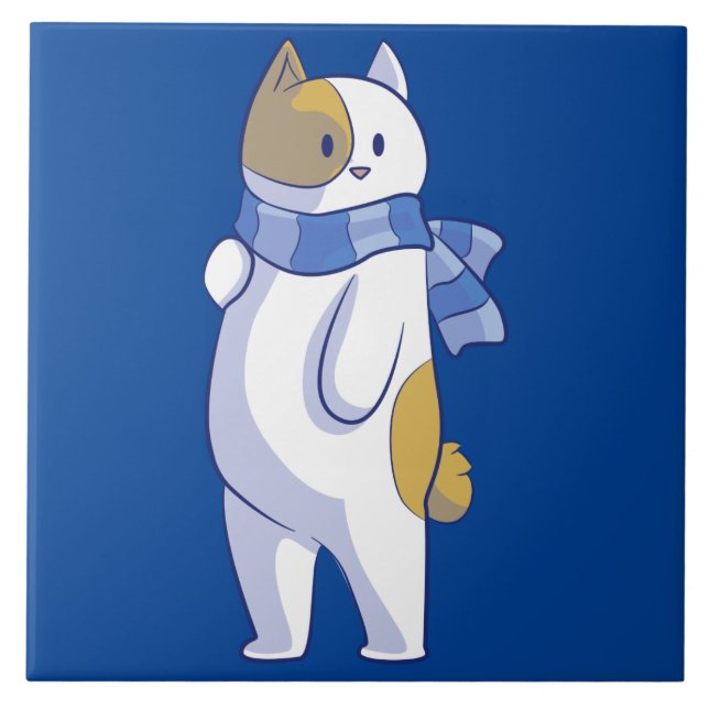 azulejo de cerámica de gato de invierno (Frente)