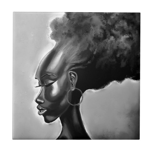 Azulejo de cerámica de hermosa dama africana (Frente)