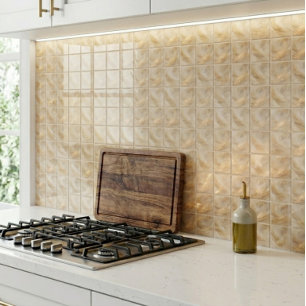 Azulejo de Cerámica de Lujo Líquido Dorado y Beige