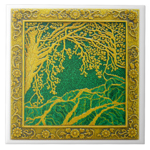 Azulejo de cerámica de malaquita de limón dorado d