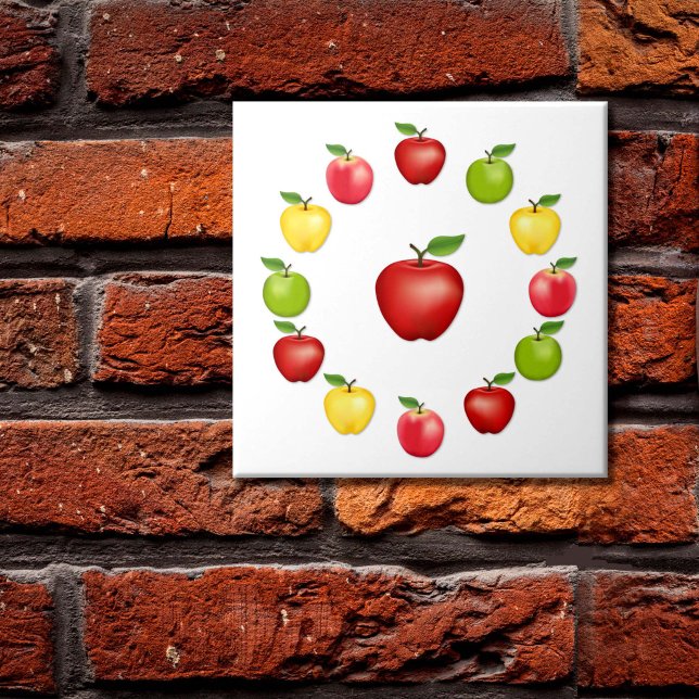 Azulejo de Cerámica de Manzanas (Apples Ceramic Tile. Fresh, natural fruit, Red Delicious, Granny Smith, Golden Delicious, Pink Lady.)