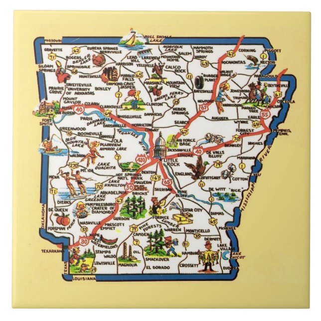 Azulejo de cerámica de mapa antiguo de Arkansas (Frente)