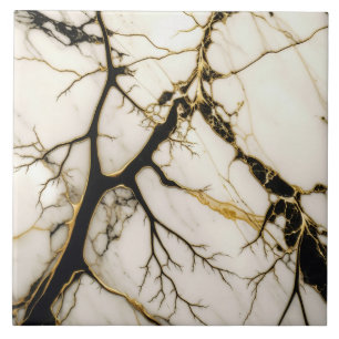 Azulejo de cerámica de mármol blanco con vetas neg