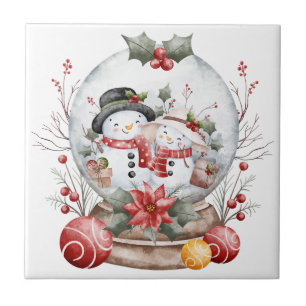 Azulejo de cerámica de muñeco de nieve adorable de
