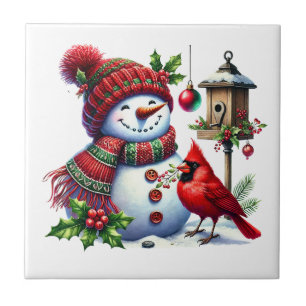 Azulejo de cerámica de muñeco de nieve navideño