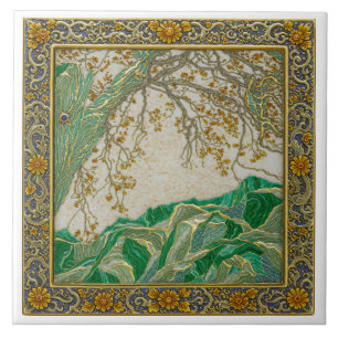 Azulejo de cerámica de oro, plata, lapis y ámbar d