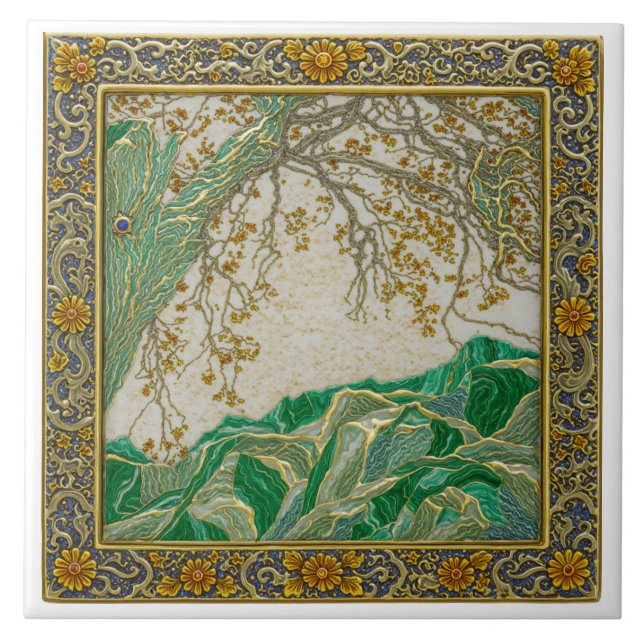 Azulejo de cerámica de oro, plata, lapis y ámbar d (Frente)