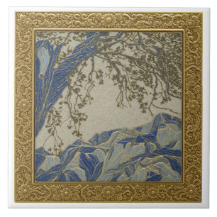 Azulejo de cerámica de oro, plata + lapislázuli Al
