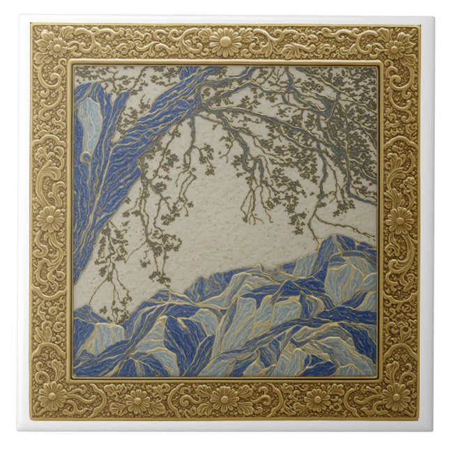Azulejo de cerámica de oro, plata + lapislázuli Al (Frente)
