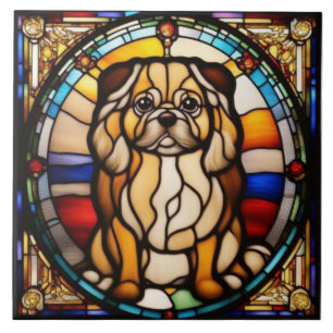 Azulejo de cerámica de perro pequinés lindo