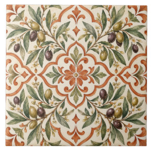 Azulejo de Cerámica de Rama de Olivo Mediterránea