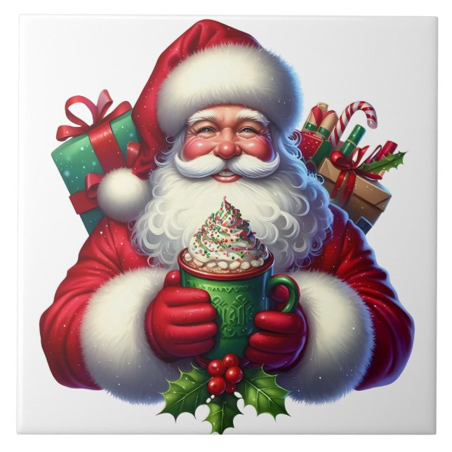 Azulejo de cerámica de Santa navideño (Frente)