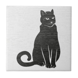Azulejo de cerámica de silueta de gato negro elega