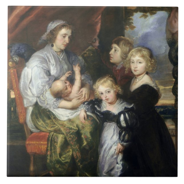 Azulejo De Cerámica Deborah Kip y sus niños (Frente)