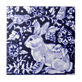 Azulejo De Cerámica Dedham Blue Rabbit, diseño clásico azul y blanco